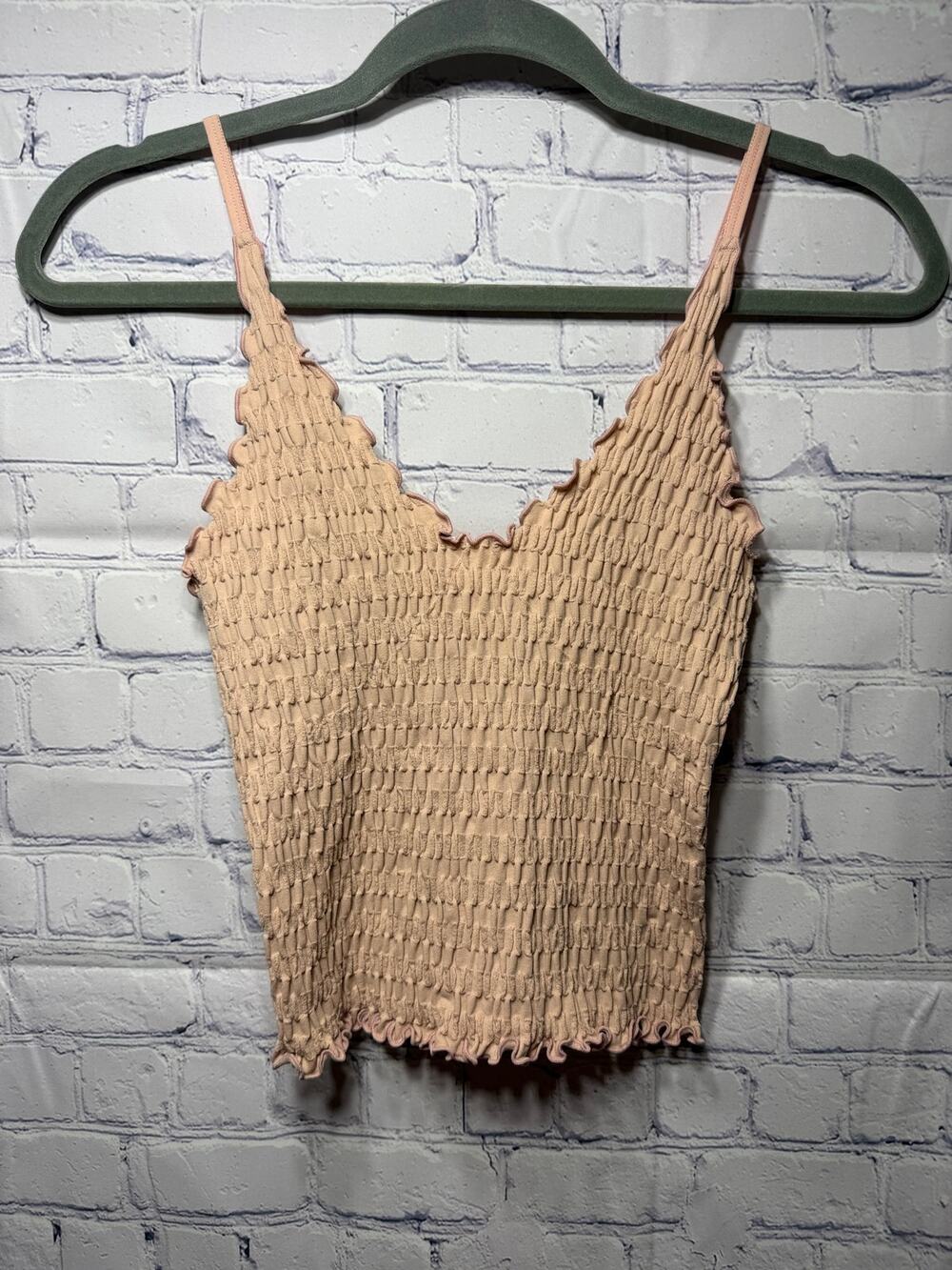 Natural Life Ruched Babydoll Pink Tank V-Neck Coquette Sz M NWT